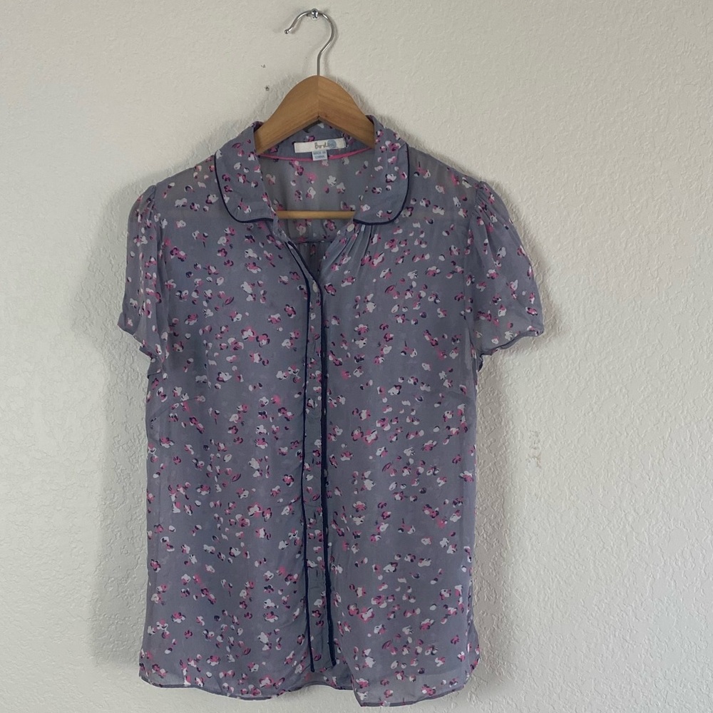 Boden short sleeve sheer purple floral top size XS